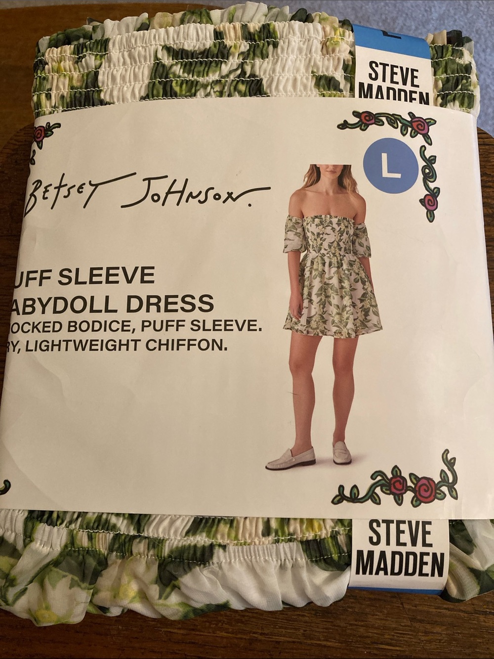 Steve Madden x Betsey Johnson Puff Sleeve Babydoll Dress “Green” Sz L NWT